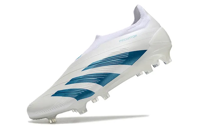 Adidas Predator White and Blue Firm-Ground Soccer Shoes 3