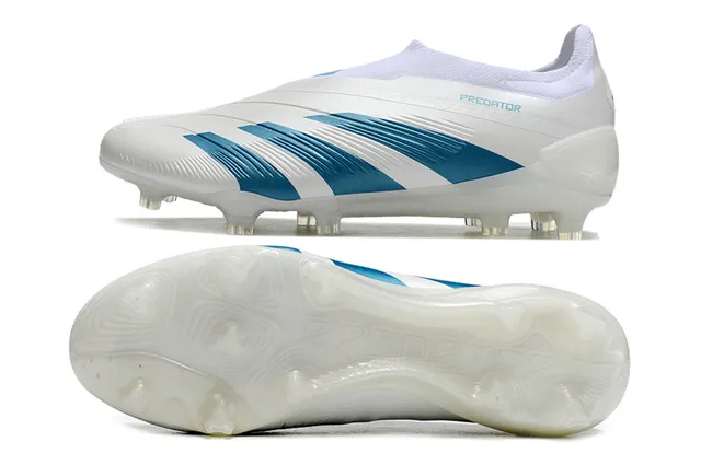 Adidas Predator White and Blue Firm-Ground Soccer Shoes 6