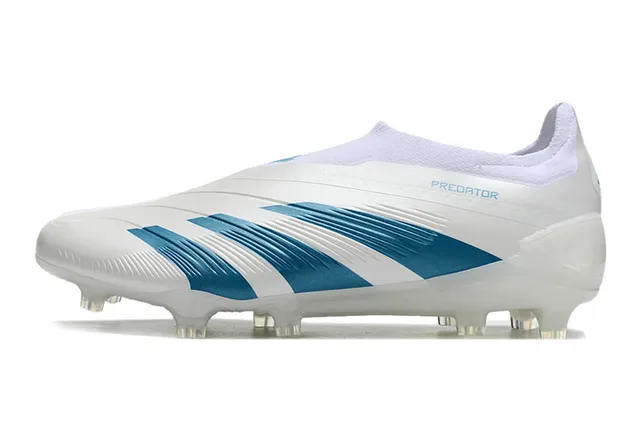 Adidas Predator White and Blue Firm-Ground Soccer Shoes 7