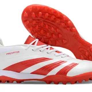 Adidas Predator Zapatos de fútbol blancos y rojos Turf