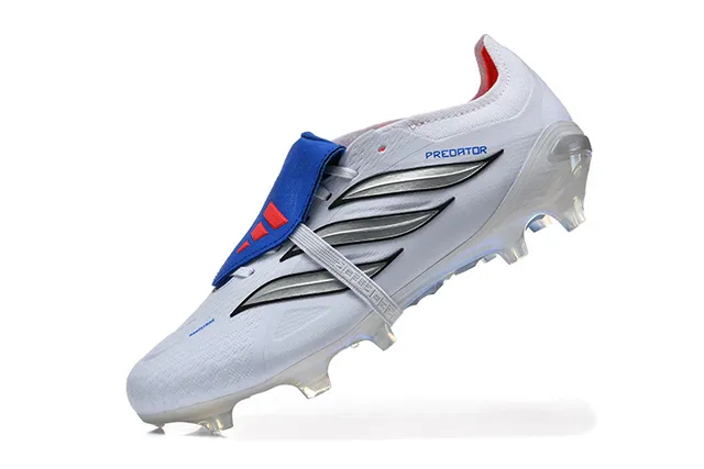 Adidas Predator أبيض أزرق بدون أحزمة إغلاق حذاء إريديسينت هولوغرافيك كعب خارجي ملعب طبيعي أحذية كرة القدم 12
