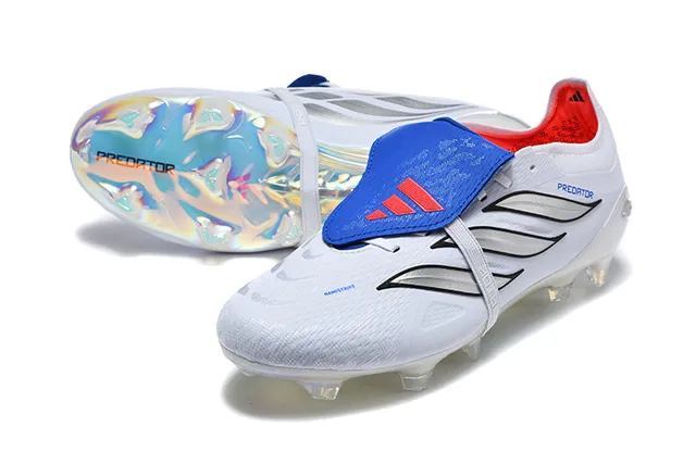 Adidas Predator أبيض أزرق بدون أحزمة إغلاق حذاء إريديسينت هولوغرافيك كعب خارجي ملعب طبيعي أحذية كرة القدم 13
