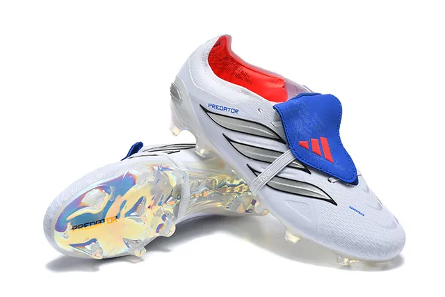 Adidas Predator أبيض أزرق بدون أحزمة إغلاق حذاء إريديسينت هولوغرافيك كعب خارجي ملعب طبيعي أحذية كرة القدم 14