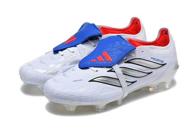 Adidas Predator أبيض أزرق بدون أحزمة إغلاق حذاء إريديسينت هولوغرافيك كعب خارجي ملعب طبيعي أحذية كرة القدم 15