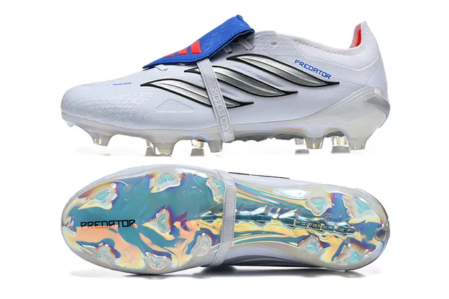 Adidas Predator أبيض أزرق بدون أحزمة إغلاق حذاء إريديسينت هولوغرافيك كعب خارجي ملعب طبيعي أحذية كرة القدم 16