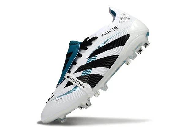 Adidas Predator White Blue Laceless Strap Closure Three Black Stripes Firm-Ground Soccer Shoes 3