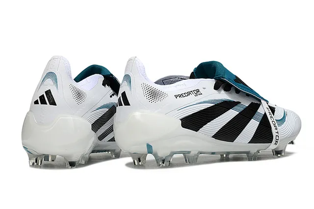 Adidas Predator White Blue Laceless Strap Closure Three Black Stripes Firm-Ground Soccer Shoes 5