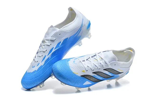 Adidas Predator Chaussures de Football Blanc Bleu Basse Lacets Asymétriques Surface Firme 2