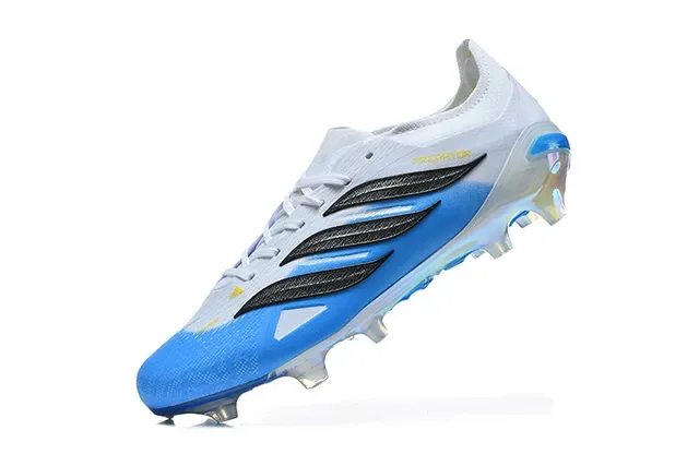 Adidas Predator Chaussures de Football Blanc Bleu Basse Lacets Asymétriques Surface Firme 4