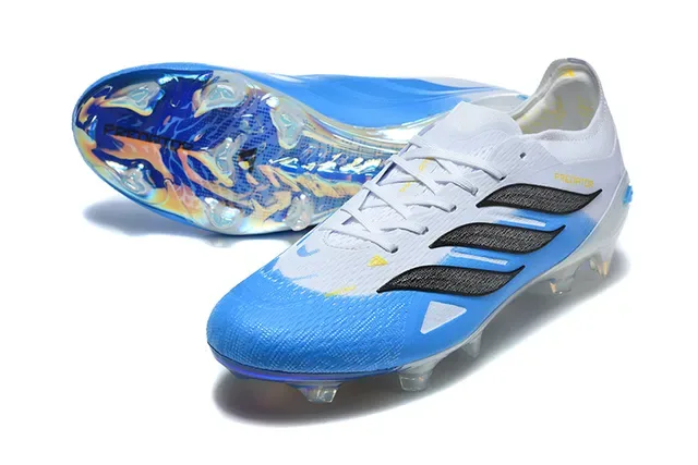 Adidas Predator Chaussures de Football Blanc Bleu Basse Lacets Asymétriques Surface Firme 6