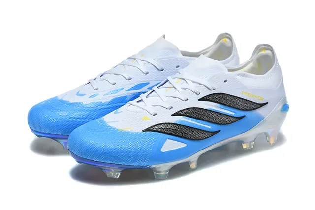 Adidas Predator Chaussures de Football Blanc Bleu Basse Lacets Asymétriques Surface Firme 8