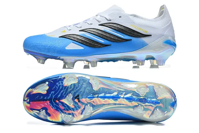 Adidas Predator Chaussures de Football Blanc Bleu Basse Lacets Asymétriques Surface Firme 9