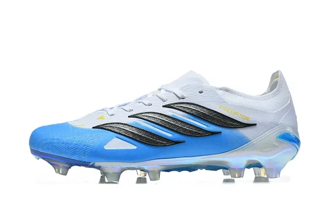 Adidas Predator Chaussures de Football Blanc Bleu Basse Lacets Asymétriques Surface Firme 10
