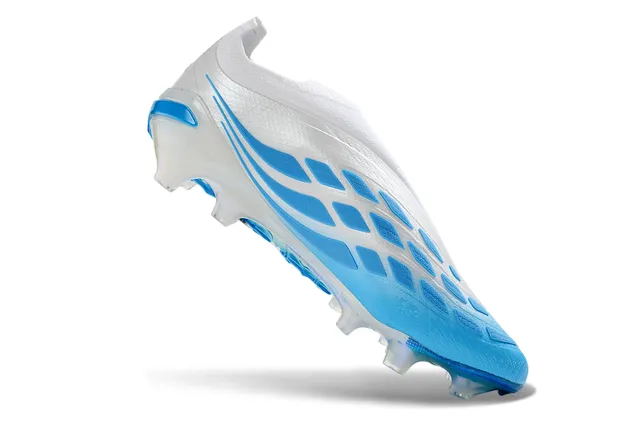 Adidas Predator White Blue Sock-Fit Collar Iridescent Heel Counter Firm-Ground Soccer Shoes 2