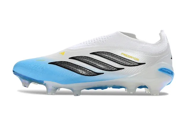 Adidas Predator White Blue Sock-Fit Collar Iridescent Heel Counter Firm-Ground Soccer Shoes 7