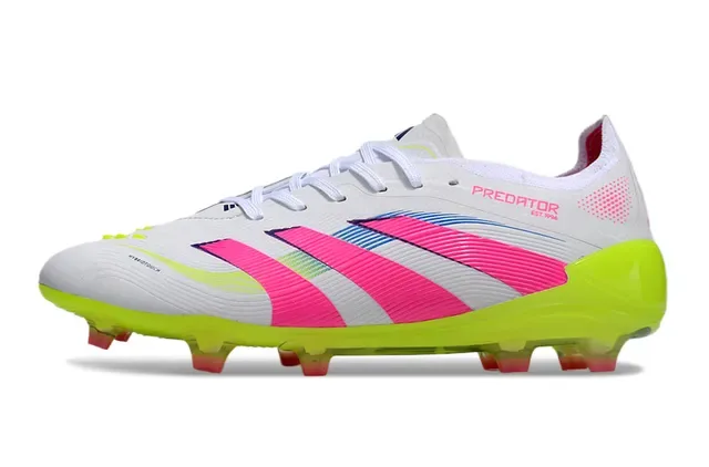 Adidas Predator Chaussures de football blanc rose ribeté mi-pied cage semelle néon jaune translucide terre ferme 3