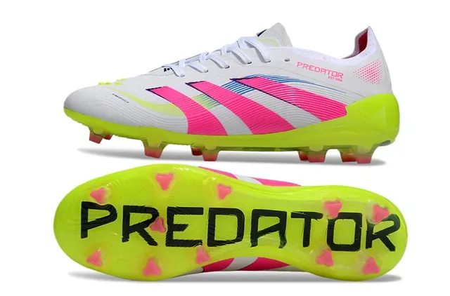 Adidas Predator Chaussures de football blanc rose ribeté mi-pied cage semelle néon jaune translucide terre ferme 4