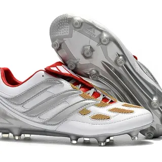 Adidas Predator White Silver Red Gold Firm-Ground Soccer Shoes