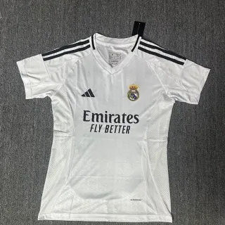 Adidas Real Madrid घरेलू व्हाइट ब्लैक V-नेक शॉर्ट-स्लीव जर्सी