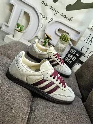 Adidas Samba Off-White and Burgundy Lifestyle Sneakers 9