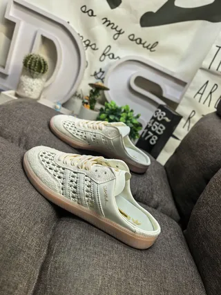 Adidas Samba Off-White Perforated Slip-On Loafers 7