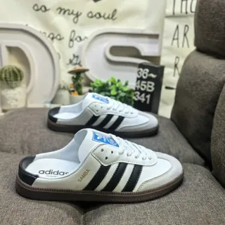 Adidas Samba खुली पीठ स्लिप ऑन सफेद काला भूरे आरामदायक जूते