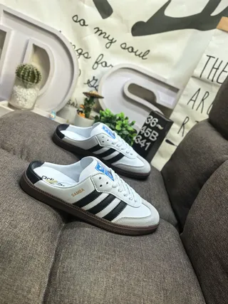 Adidas Samba Open-Back Slip-On White Black Brown Casual Shoes 9