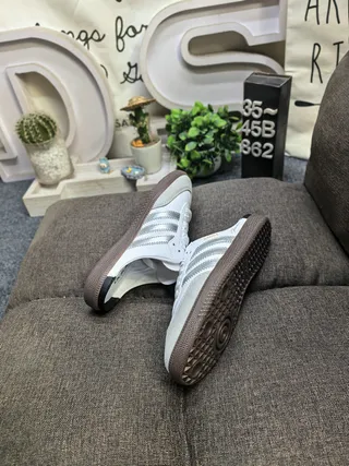 Adidas Samba Slip-On White Gray Metallic Stripes Lifestyle Sneakers 6
