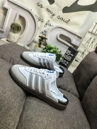 Adidas Samba Slip-On White Gray Metallic Stripes Lifestyle Sneakers 7