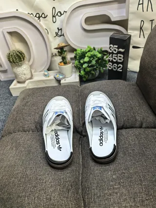Adidas Samba Slip-On White Gray Metallic Stripes Lifestyle Sneakers 8