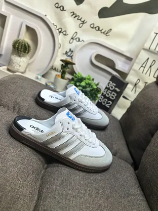 Adidas Samba Slip-On White Gray Metallic Stripes Lifestyle Sneakers 9