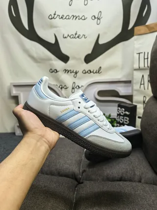 Adidas Samba White and Light Blue Lifestyle Sneakers 5