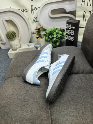 Adidas Samba White and Light Blue Lifestyle Sneakers 6
