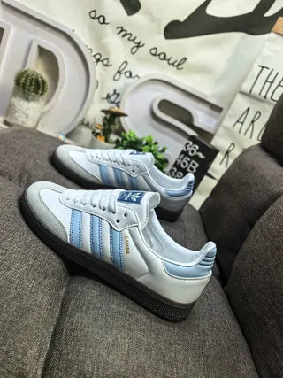 Adidas Samba White and Light Blue Lifestyle Sneakers 7