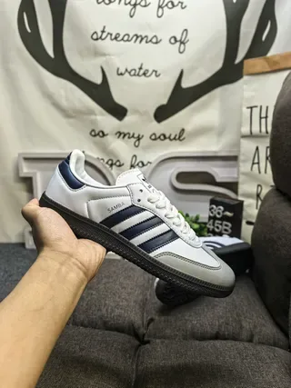 Adidas Samba White and Navy Sneakers Lifestyle 5