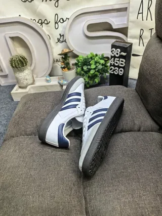 Adidas Samba White and Navy Sneakers Lifestyle 6