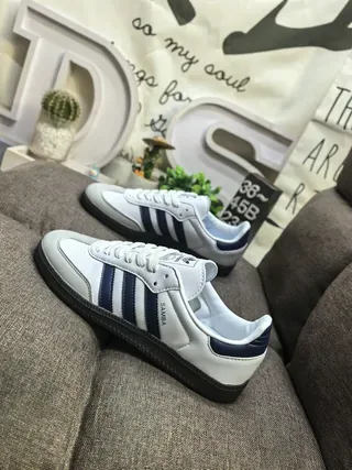Adidas Samba White and Navy Sneakers Lifestyle 7
