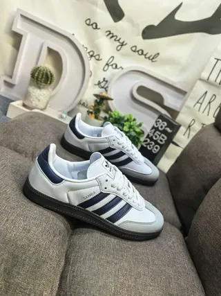 Adidas Samba White and Navy Sneakers Lifestyle 9