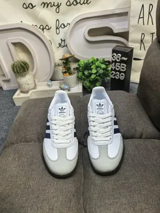 Adidas Samba White and Navy Sneakers Lifestyle 10
