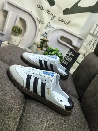 Adidas Samba White Black Gum Loafers 7