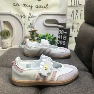 Adidas Samba White Pink Laceless Ruffled Strap Mary Jane Shoes