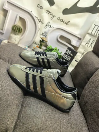 Adidas Silver Black Metallic Upper Three Stripes Lifestyle Sneakers 7