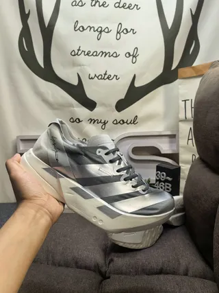 Adidas Silver White Metallic Upper Layered Panel Construction Lifestyle Sneakers 5