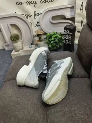 Adidas Silver White Metallic Upper Layered Panel Construction Lifestyle Sneakers 6