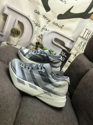 Adidas Silver White Metallic Upper Layered Panel Construction Lifestyle Sneakers 7