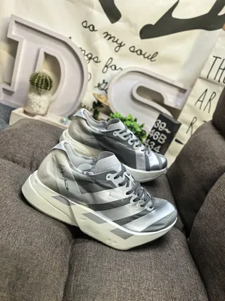 Adidas Silver White Metallic Upper Layered Panel Construction Lifestyle Sneakers 9