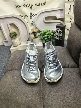 Adidas Silver White Metallic Upper Layered Panel Construction Lifestyle Sneakers 10