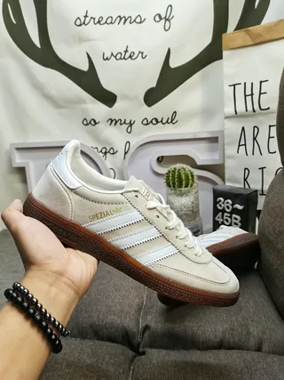 Adidas Spezial Beige Suede White Stripe Lifestyle Sneakers 5
