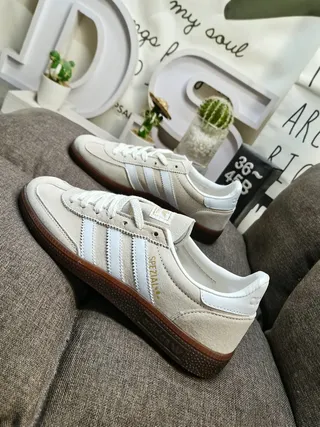 Adidas Spezial Beige Suede White Stripe Lifestyle Sneakers 7
