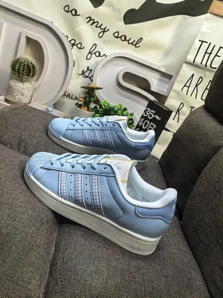 Adidas Superstar 蓝白 Shell-Toe 穿孔 生活运动鞋 7